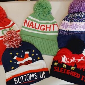 Festive Knit Beanies with Pom Poms